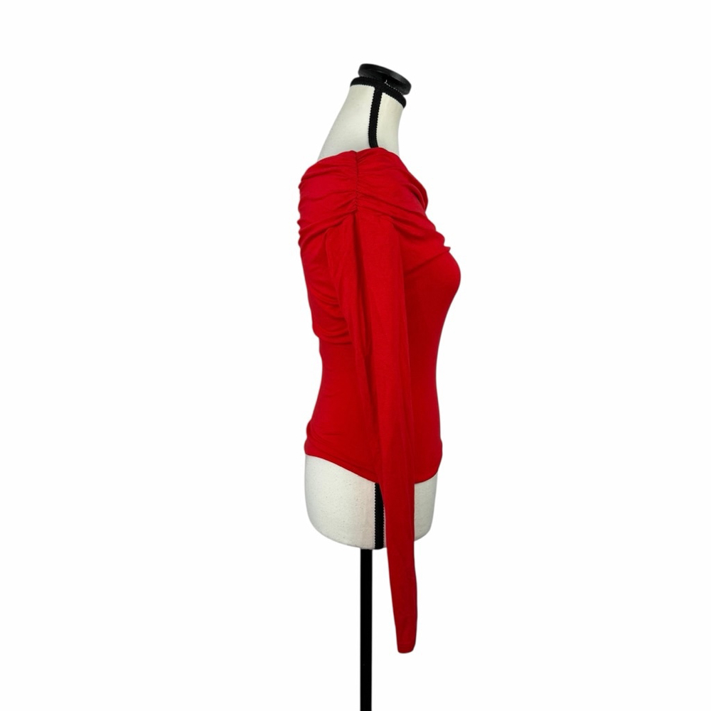 AFRM Red Off Shoulder Top Ruched Long Sleeve Stretch Bodycon XS Night Out - Picture 3 of 12